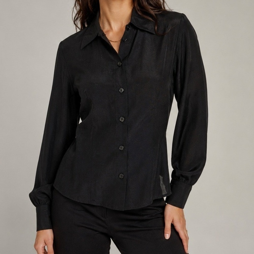 Vintage‎ Y2K Judy Knapp Black Sheer Minimalist Button Up Blouse USA S